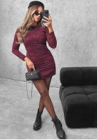 Koronkowa Kleid mini z marszczeniami Forbidden Kiss Beerenfarben
