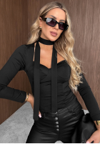 Gorsetowa Bluse longsleeve z chokerem Sweet Sinner Schokoladenbraun