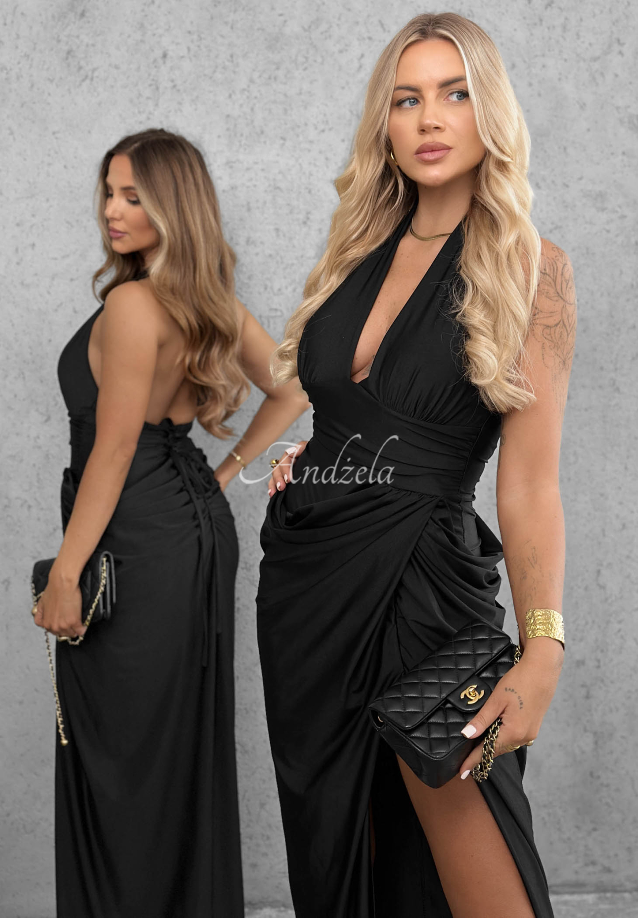 Maxikleid mit Raffungen Lovely Muse Schwarz
