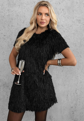 Mini-Kleid mit Federn Dangerous Charm Schwarz