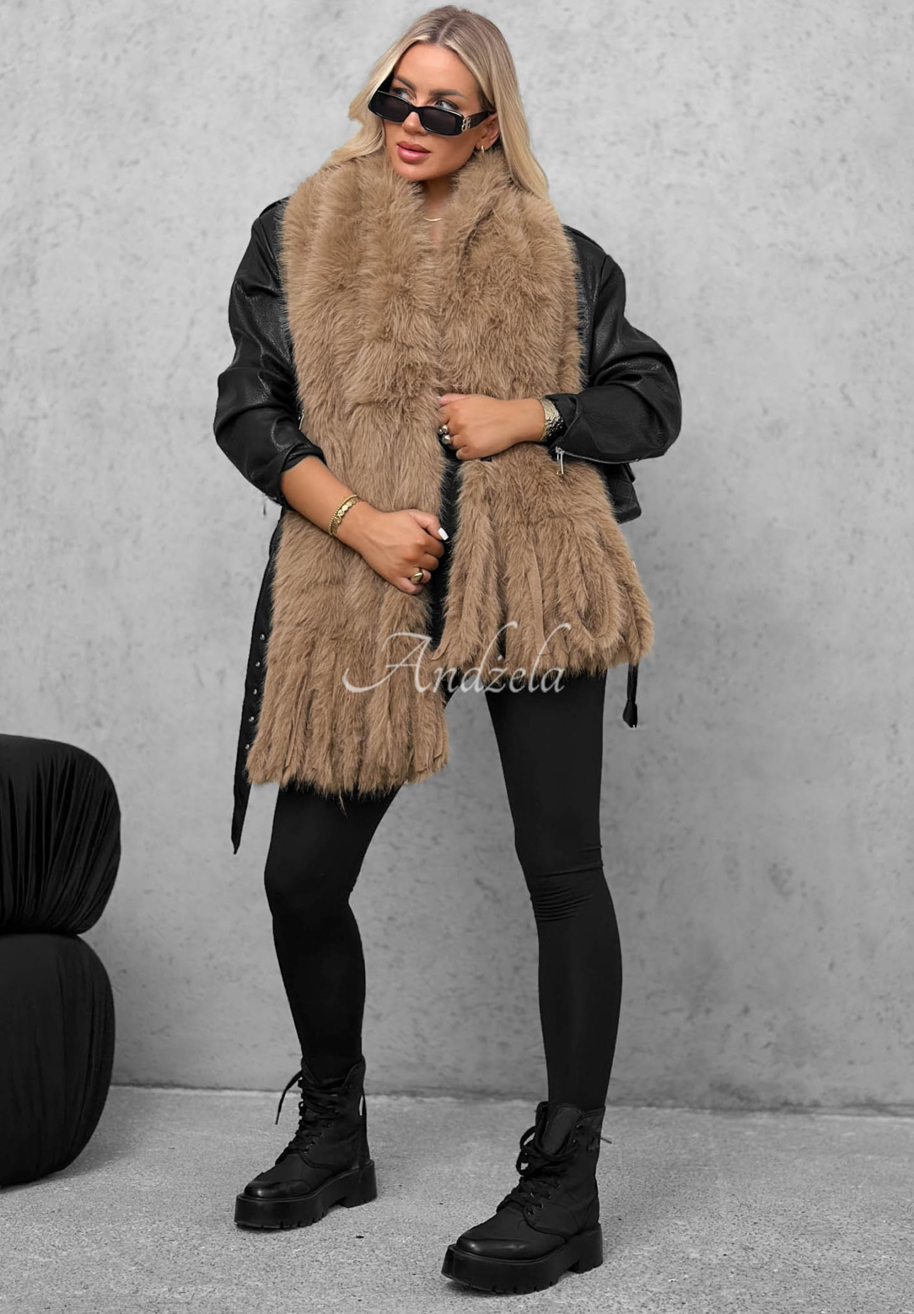 Weicher Teddy-Schal mit Fransen Fluffy Dreams Mokkafarben