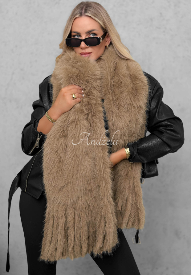 Weicher Teddy-Schal mit Fransen Fluffy Dreams Mokkafarben