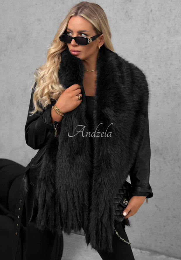 Weicher Teddy-Schal mit Fransen Fluffy Dreams Schwarz