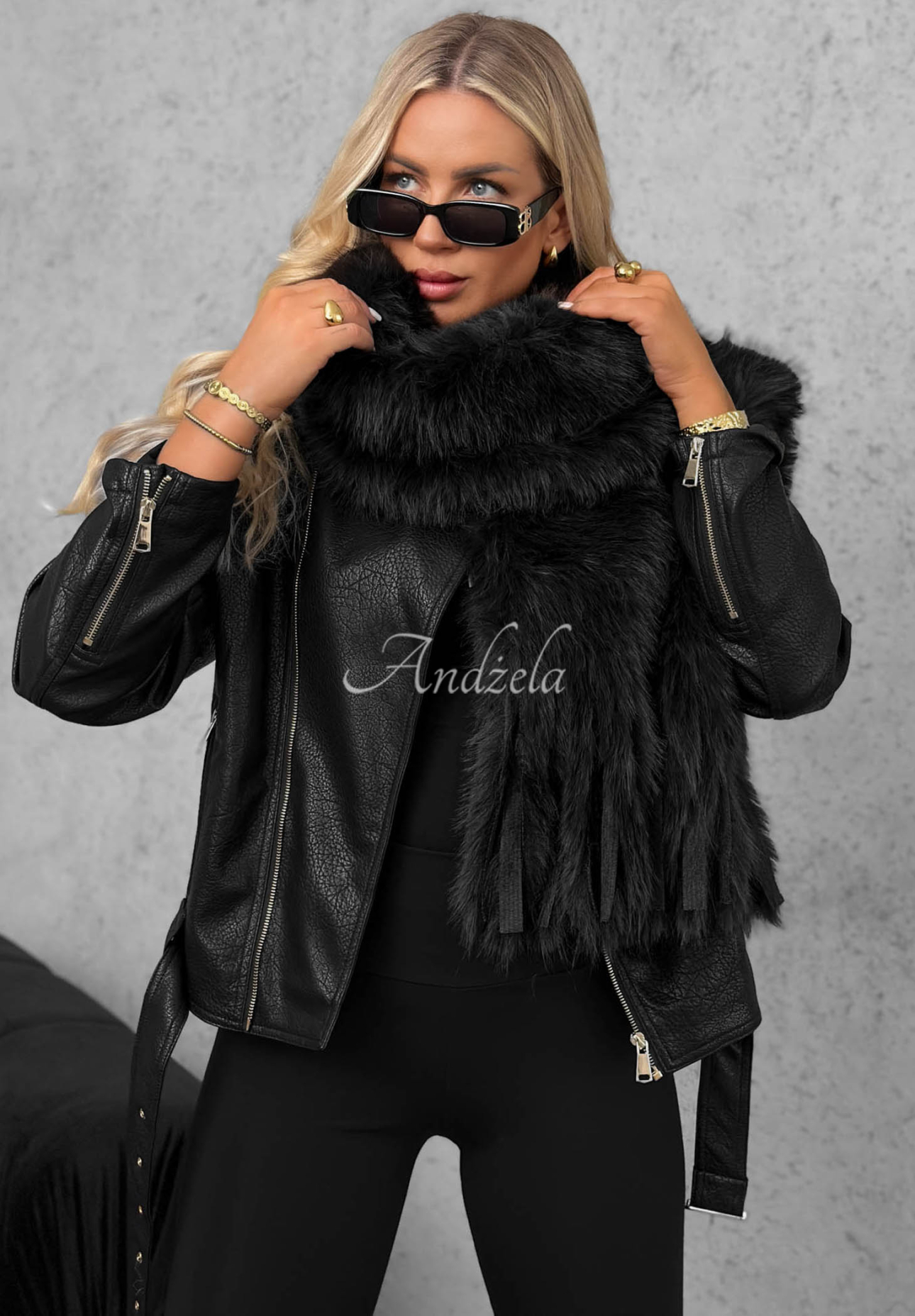Weicher Teddy-Schal mit Fransen Fluffy Dreams Schwarz