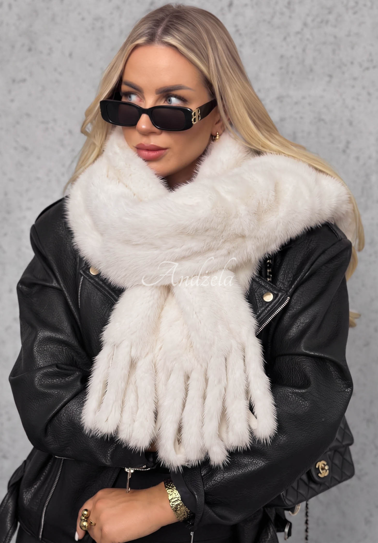 Weicher Teddy-Schal mit Fransen Fluffy Dreams Weiß