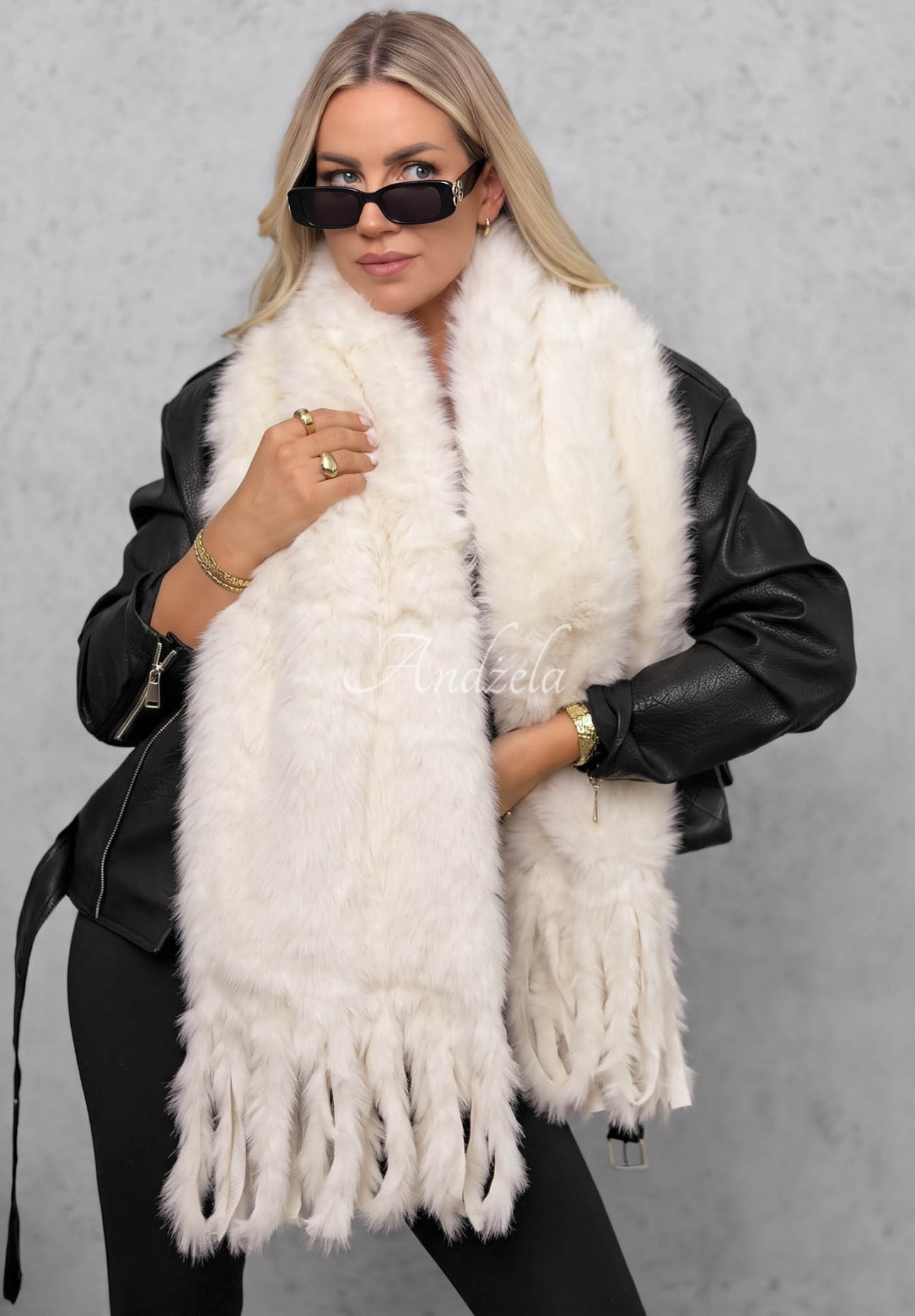 Weicher Teddy-Schal mit Fransen Fluffy Dreams Weiß