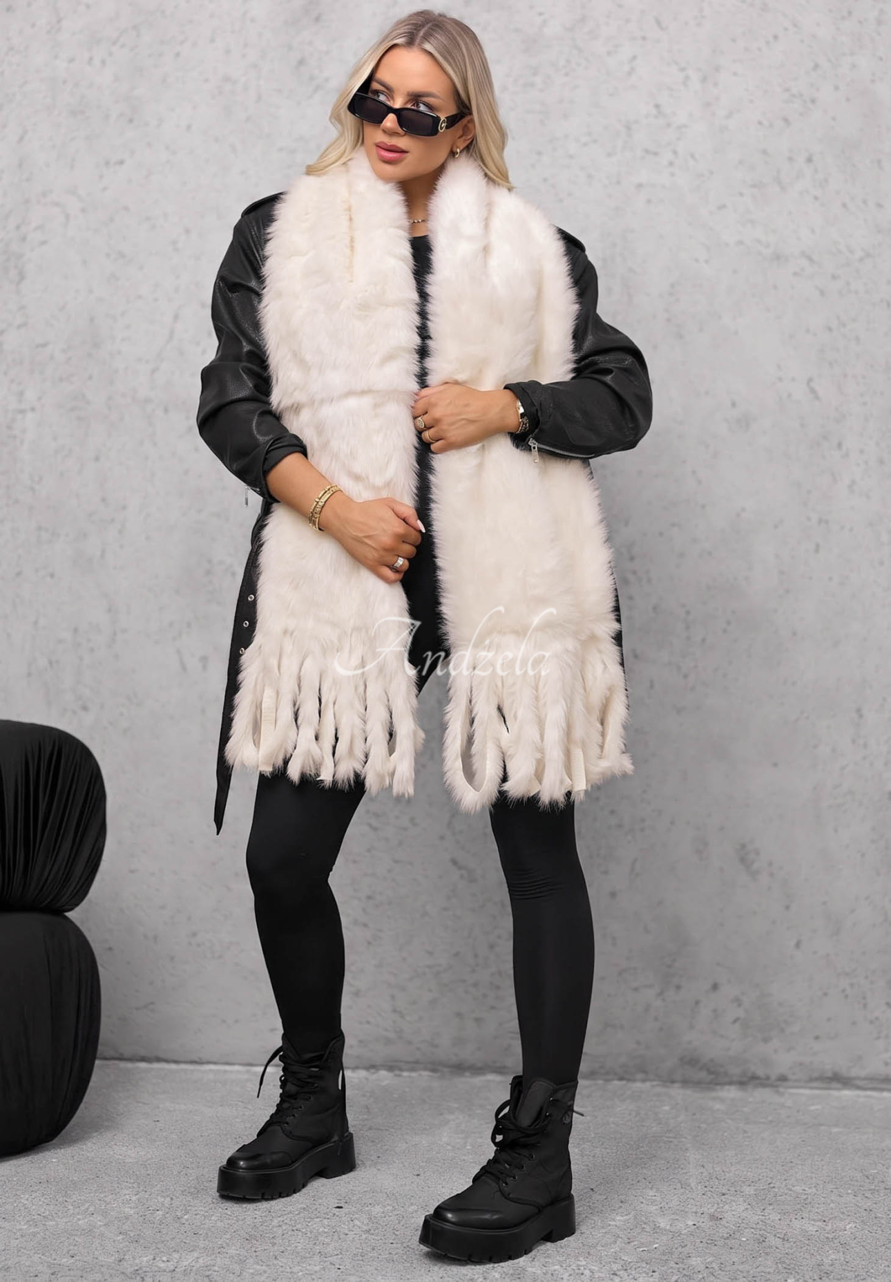 Weicher Teddy-Schal mit Fransen Fluffy Dreams Weiß