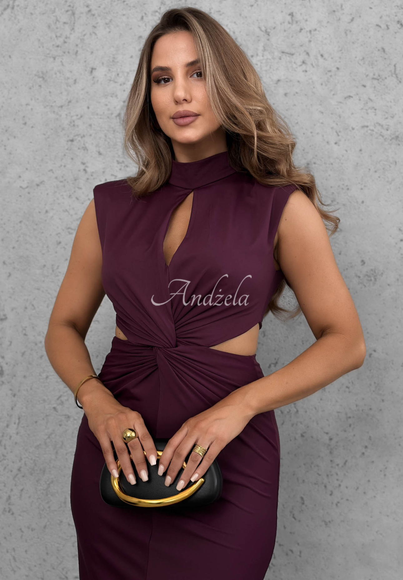 Midi-Kleid mit Cut-outs und Stehkragen The Evening Beerenfarben