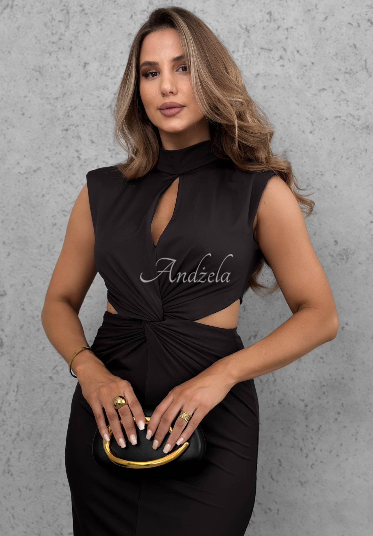Midi-Kleid mit Cut-outs und Stehkragen The Evening Schwarz