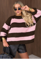 Pullover w paski Hot Dessert czekoladowo-Rosa