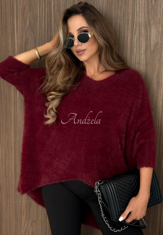 Weicher, asymmetrischer Pullover mit Ausschnitt After Rain Burgunderrot