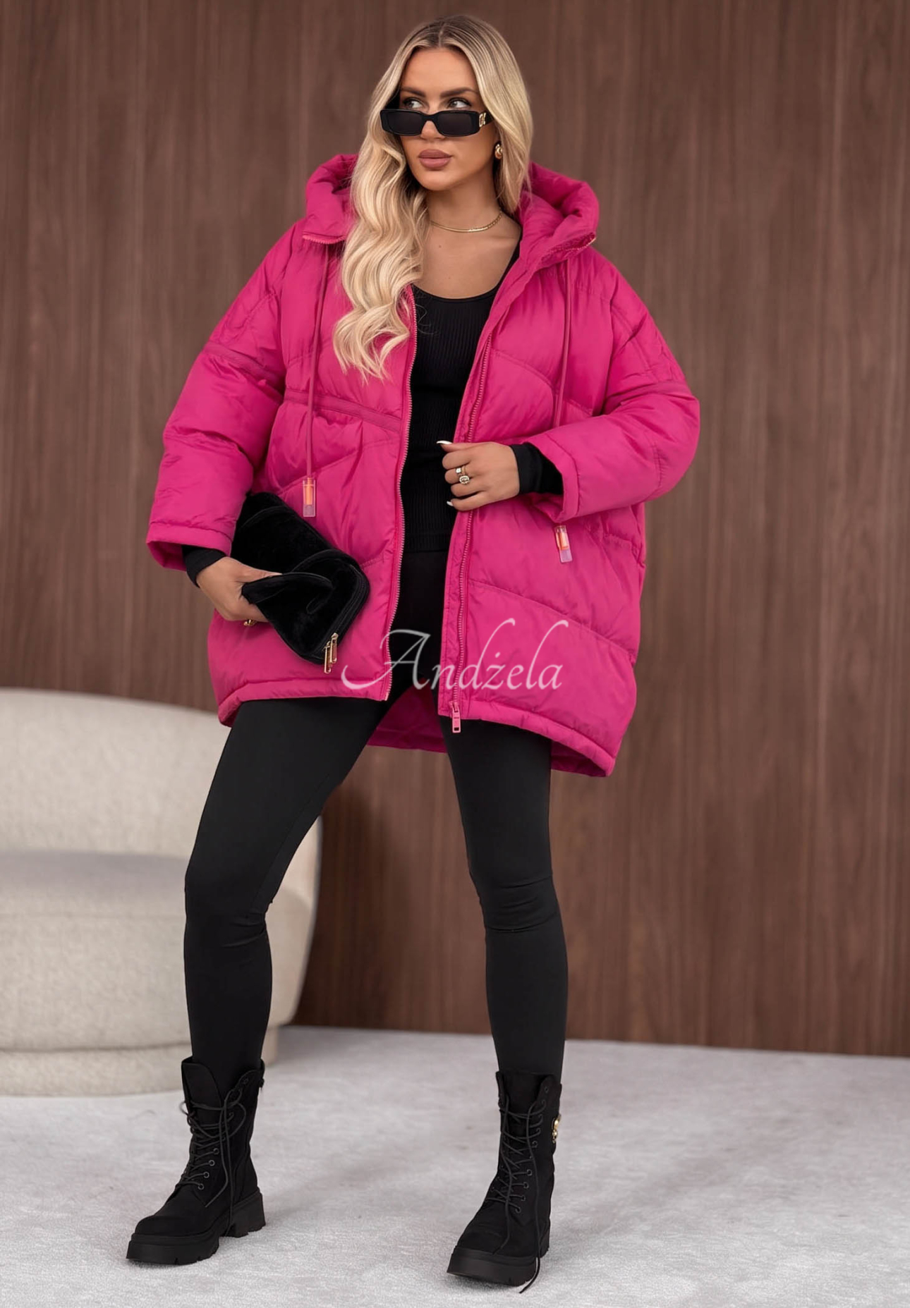 Daunenjacke mit Kapuze Coldest Of Times Fuchsia