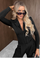 Gorsetowa Bluse longsleeve z kołnierzem After Dark Schwarz