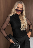 Siateczkowa Bluse longsleeve z marszczeniami Femme Fatale Schokoladenbraun