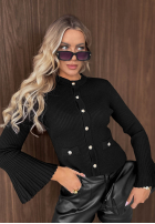 Prążkowana Bluse longsleeve dzwonek Simple Routine Schokoladenbraun