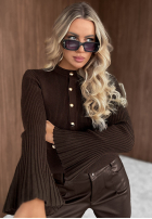 Prążkowana Bluse longsleeve dzwonek Simple Routine Schokoladenbraun