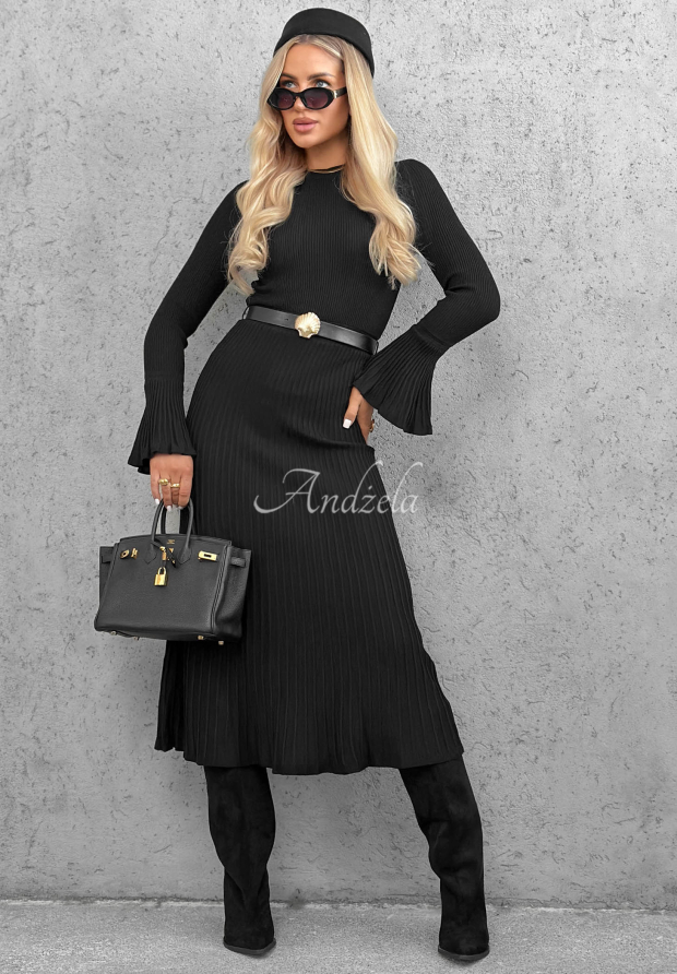 Midi-Kleid aus Viskose mit langen &Auml;rmeln in Glockenform Lovely Day Schwarz