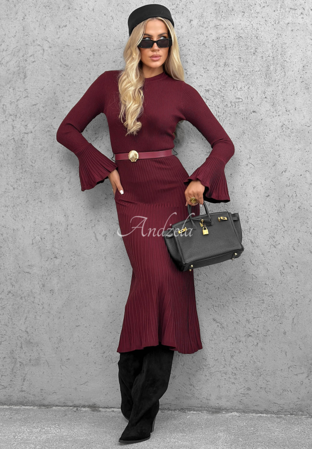 Midi-Kleid aus Viskose mit langen &Auml;rmeln in Glockenform Lovely Day Burgunderrot