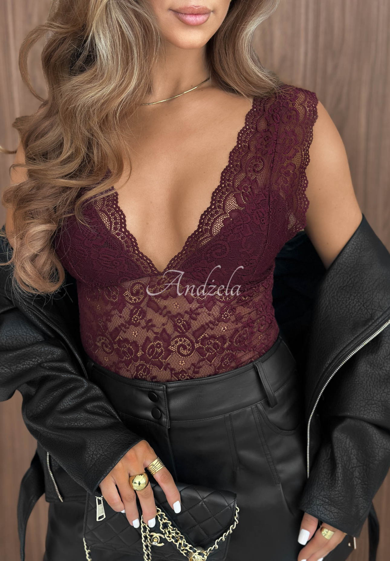 Kurzes Spitzen-Top Midnight Lover Beerenfarben