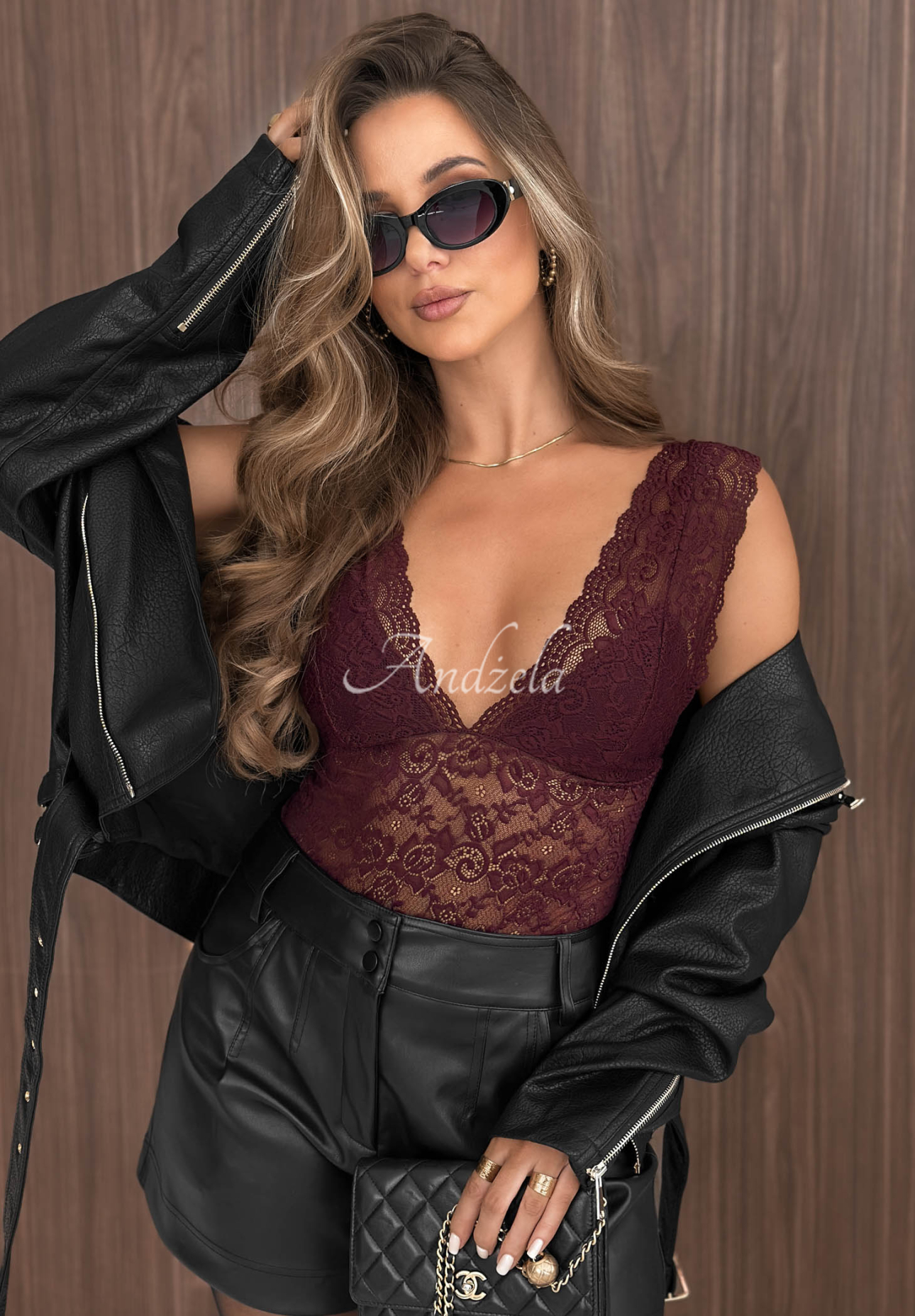 Kurzes Spitzen-Top Midnight Lover Burgunderrot