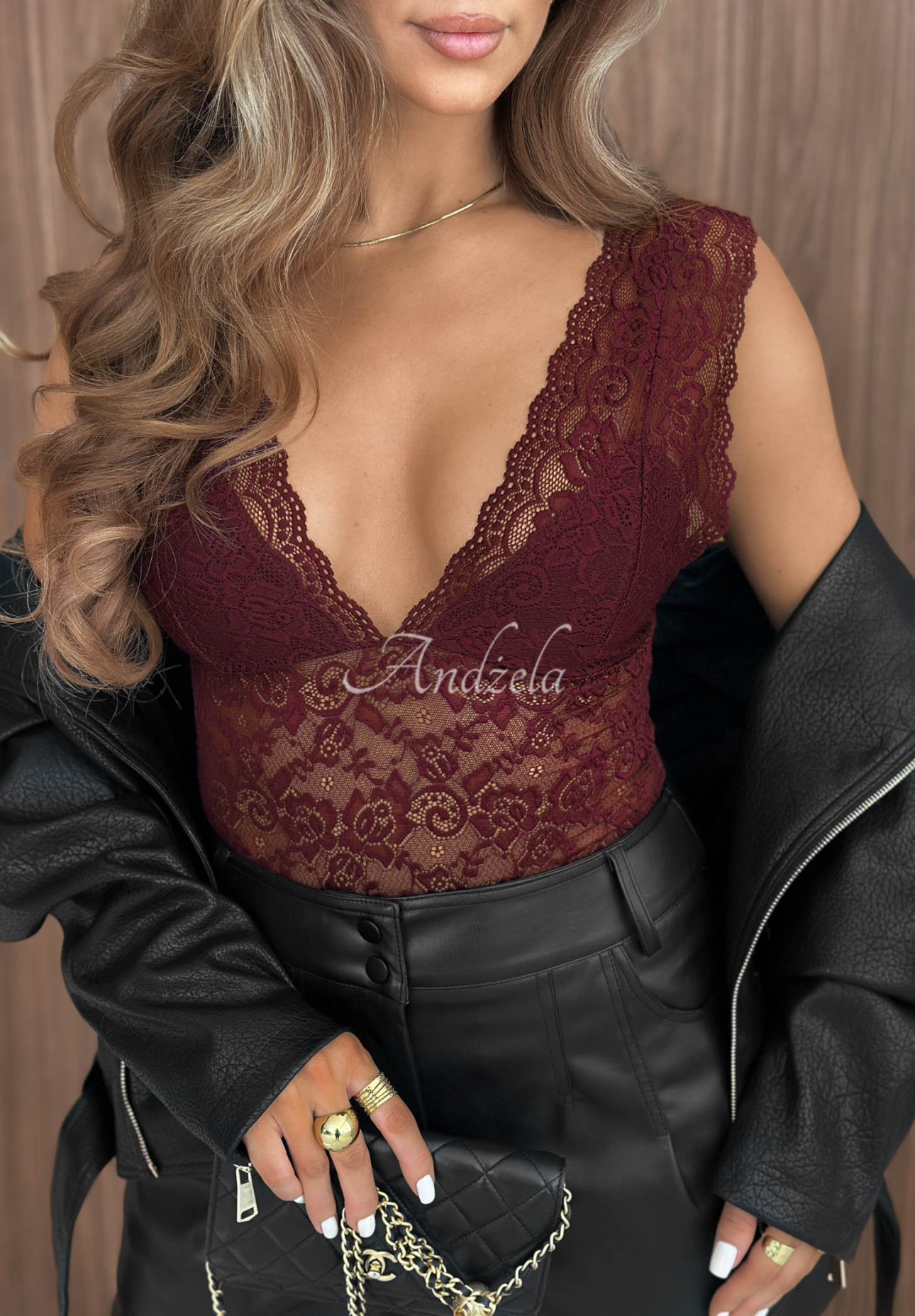 Kurzes Spitzen-Top Midnight Lover Burgunderrot