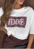 Bawełniany T-Shirt z nadrukiem Femme Weiß