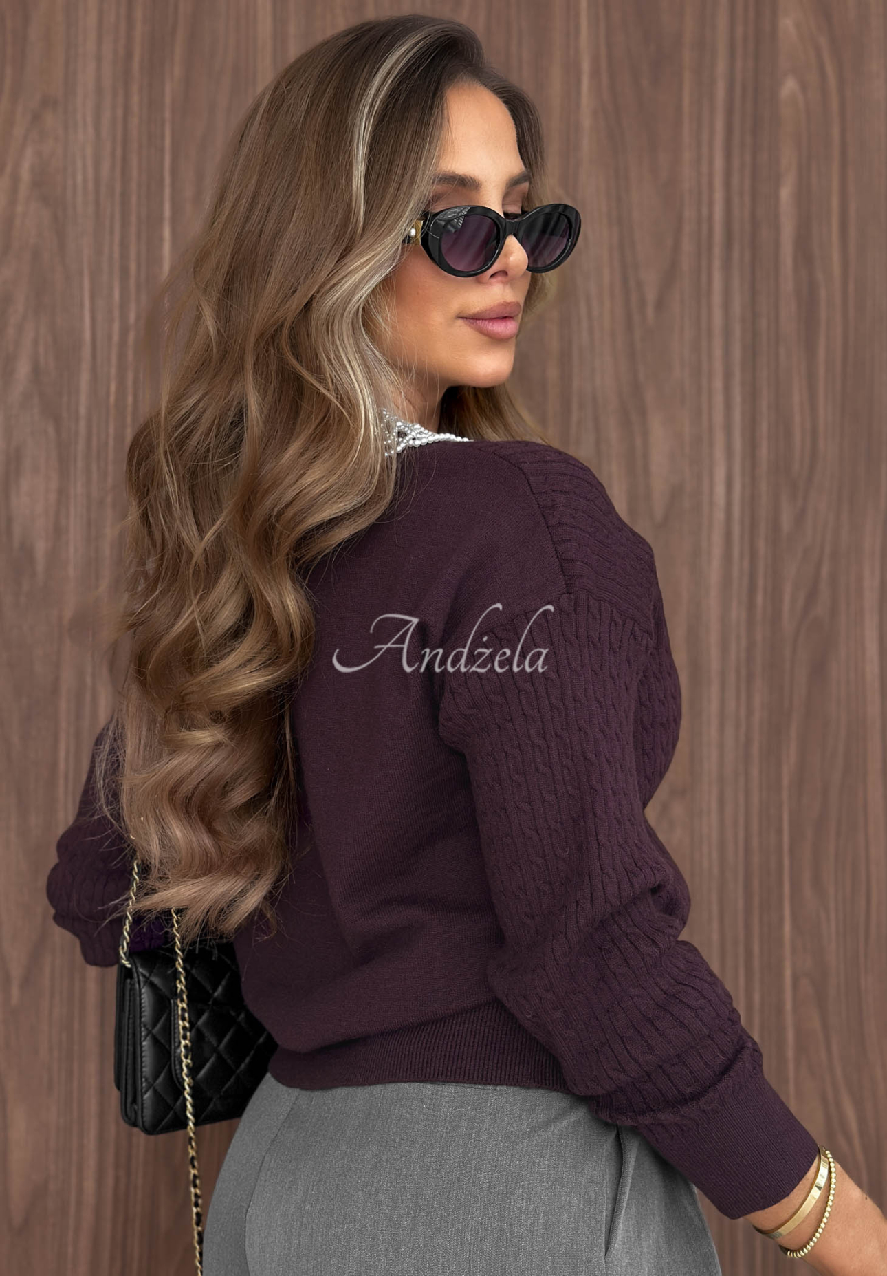 Viskose-Cardigan mit Perlenkragen Pearly Look Beerenfarben