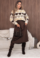 Miękki Pullover w serduszka Soft Hearts Beige-Schokoladenbraun