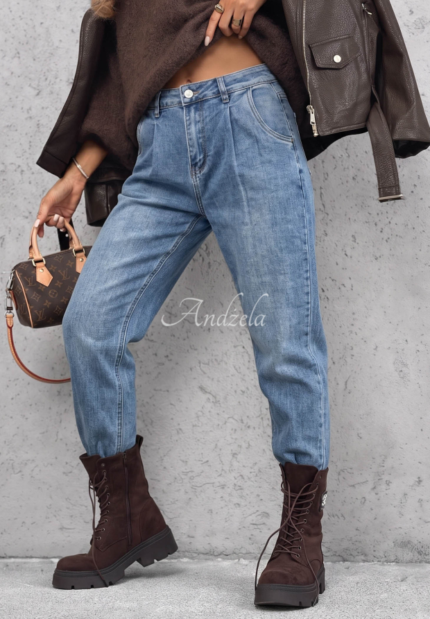 Jeanshose Mom-Fit mit Ziern&auml;hten Daily Routine Blau