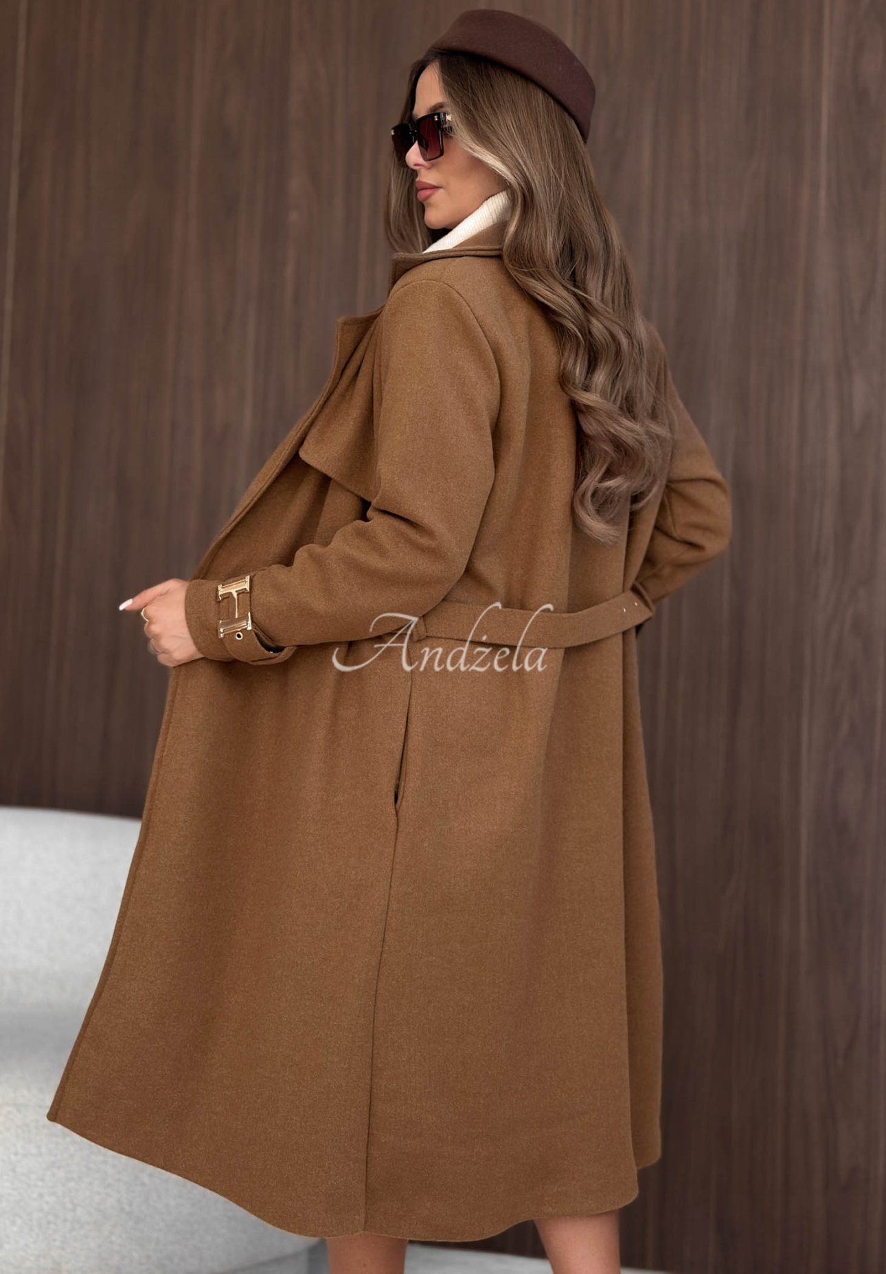 Langer Mantel mit Gürtel Hazel Heart Camel