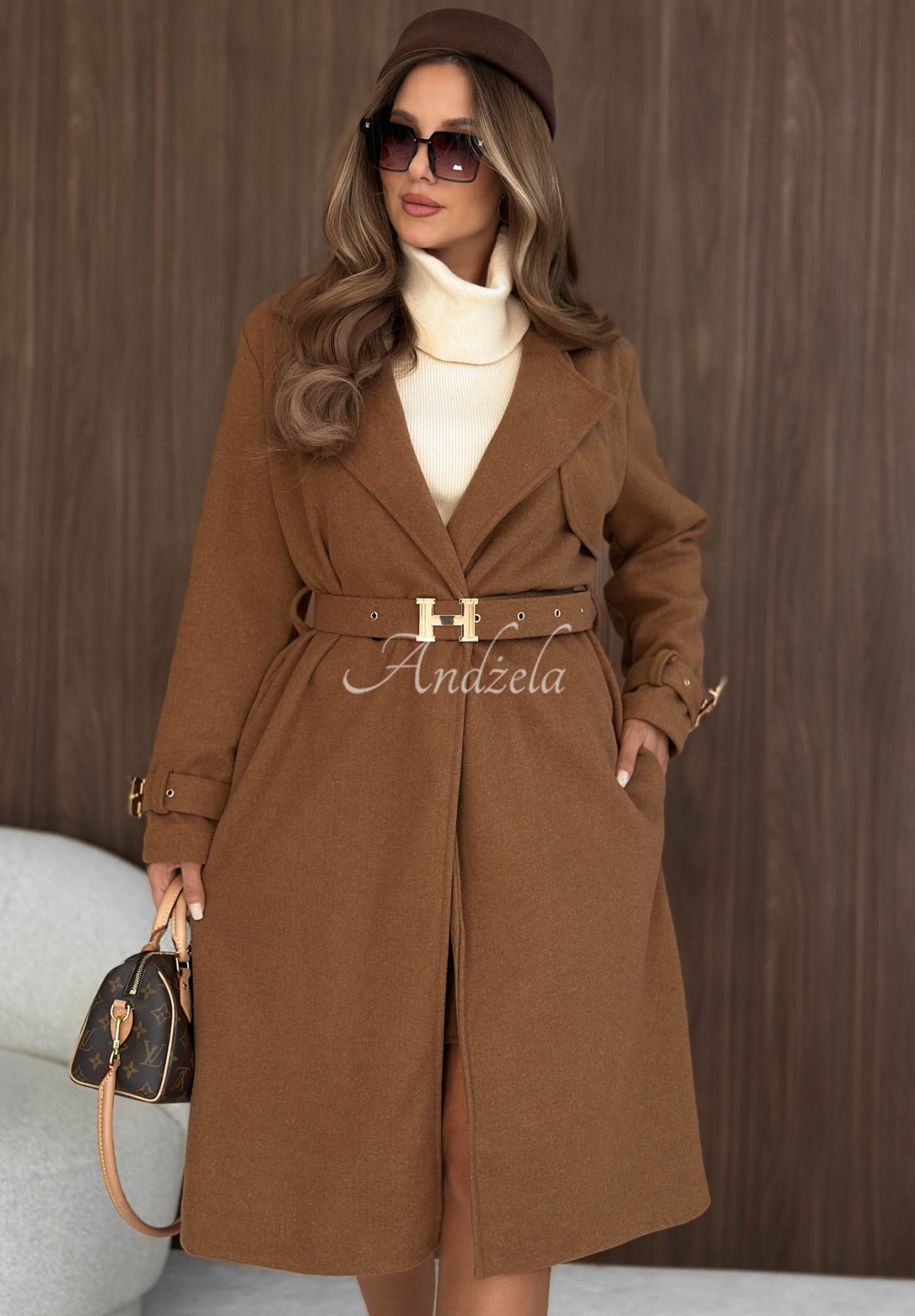 Langer Mantel mit Gürtel Hazel Heart Camel