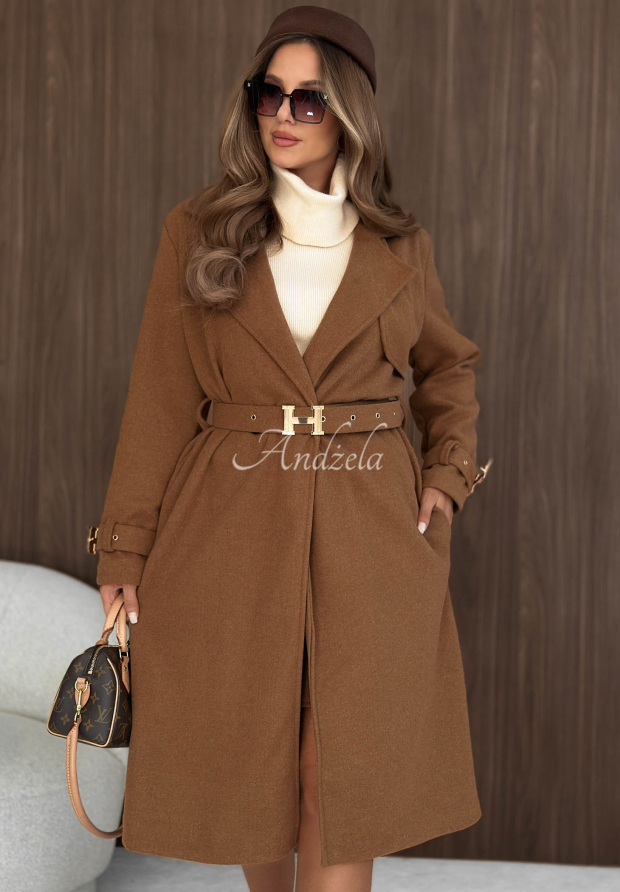 Langer Mantel mit G&uuml;rtel Hazel Heart Camel