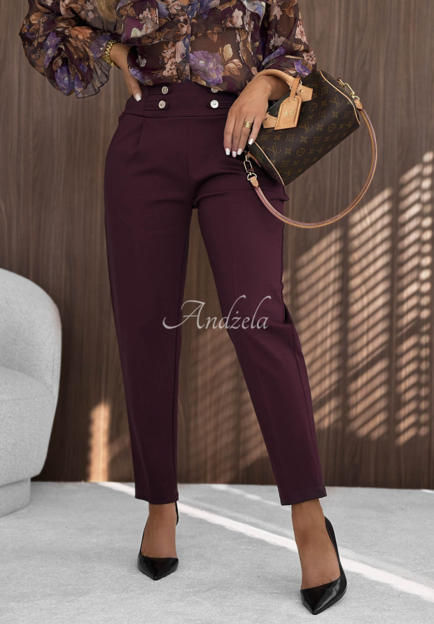 Viskose-Zigarettenhose mit Kn&ouml;pfen Gentle Elegance Burgunderrot