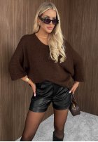 Pullover oversize z dekoltem Warm Affair Schokoladenbraun