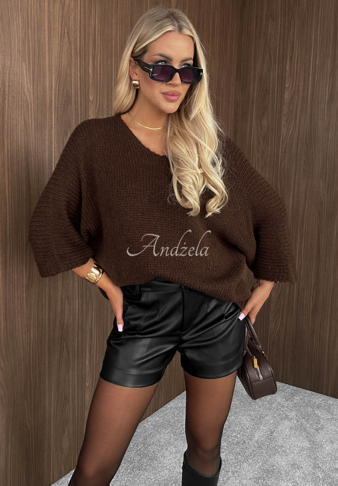 Oversize-Pullover mit Ausschnitt Warm Affair Schokoladenbraun