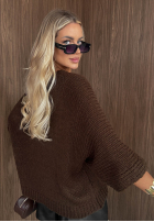 Pullover oversize z dekoltem Warm Affair Schokoladenbraun