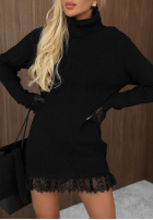 Prążkowany Pullover z golfem i koronką Autumn Spell Schokoladenbraun