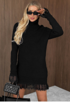 Prążkowany Pullover z golfem i koronką Autumn Spell Schokoladenbraun