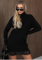 Prążkowany Pullover z golfem i koronką Autumn Spell Schokoladenbraun