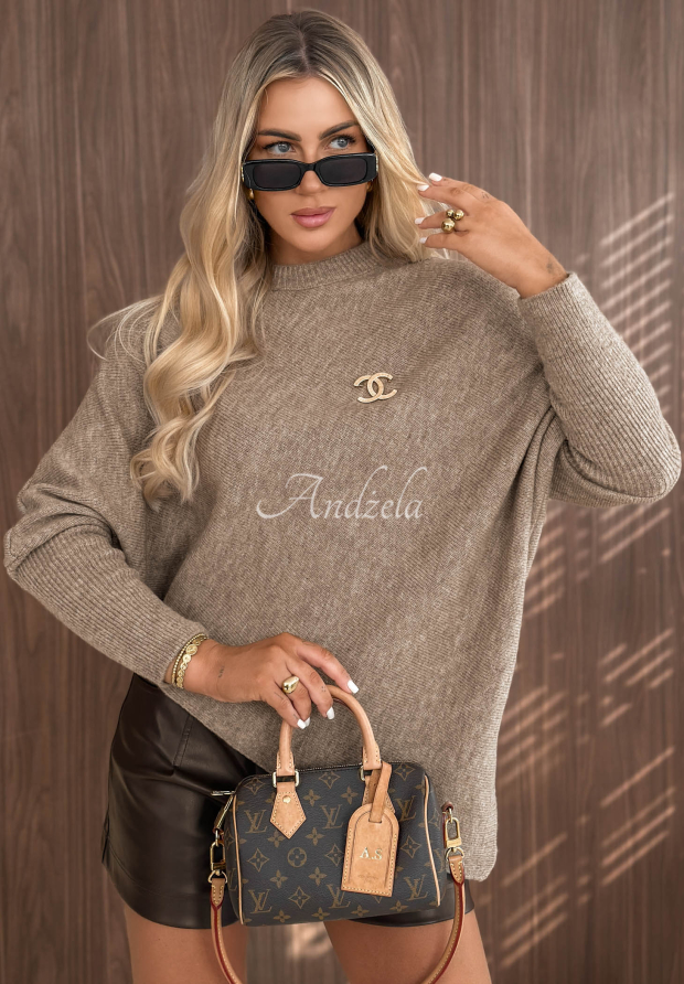 Asymmetrischer Wollpullover Unknown Number Mokkafarben