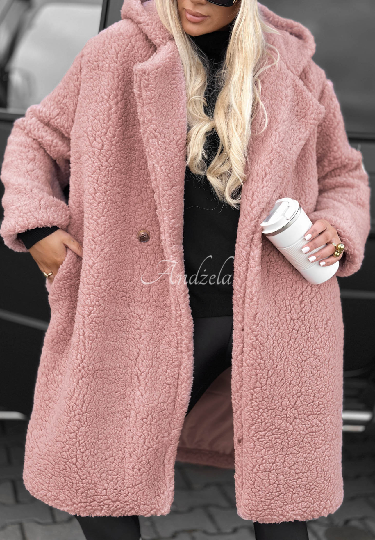 Langer Mantel aus Baumwolle mit Kapuze Frost Lady Puderrosa