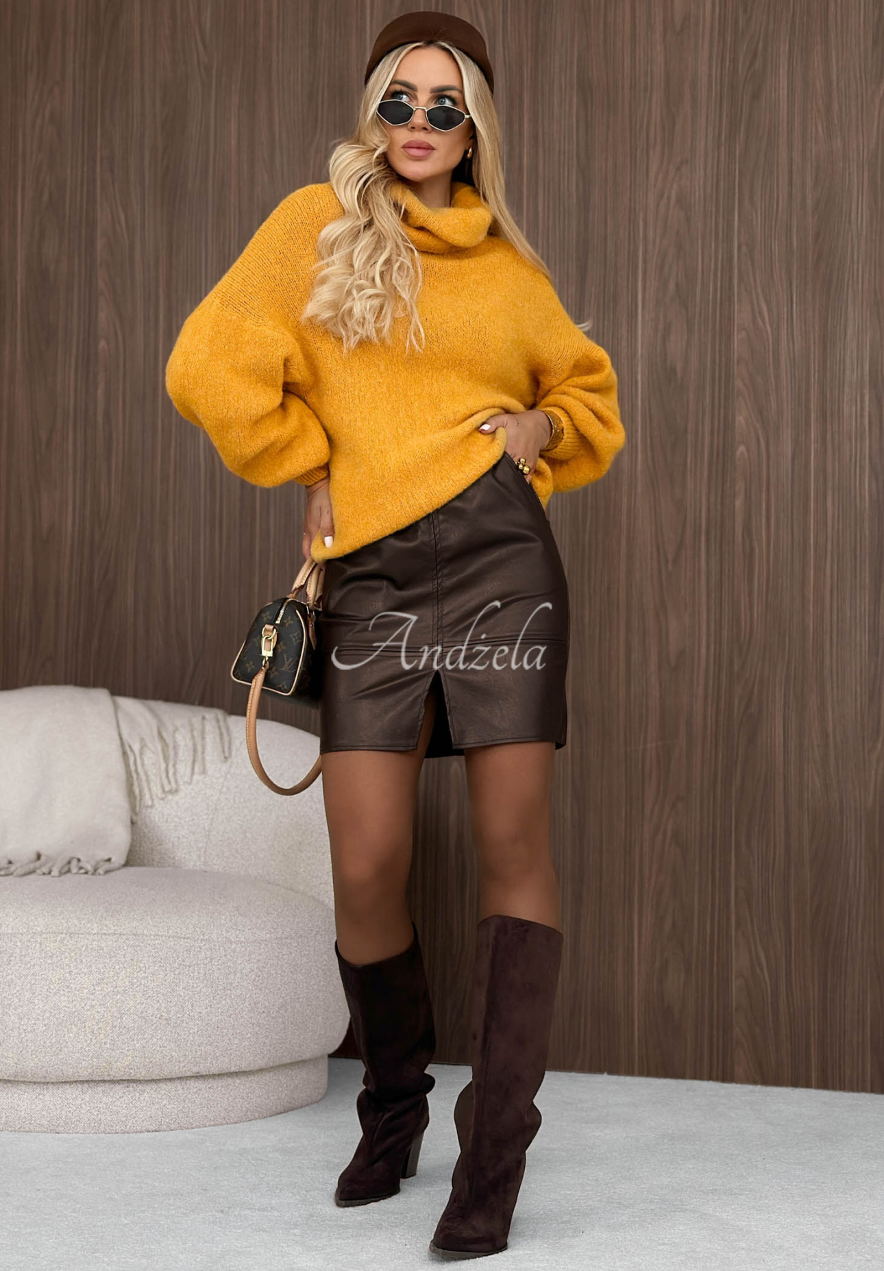 Weicher Rollkragenpullover mit Baby-Alpaka-Wolle Home Again Senffarben