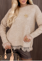 Pullover oversize z koronką Cozy Softness Schokoladenbraun