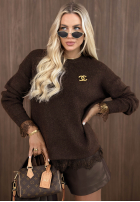 Pullover oversize z koronką Cozy Softness Schokoladenbraun