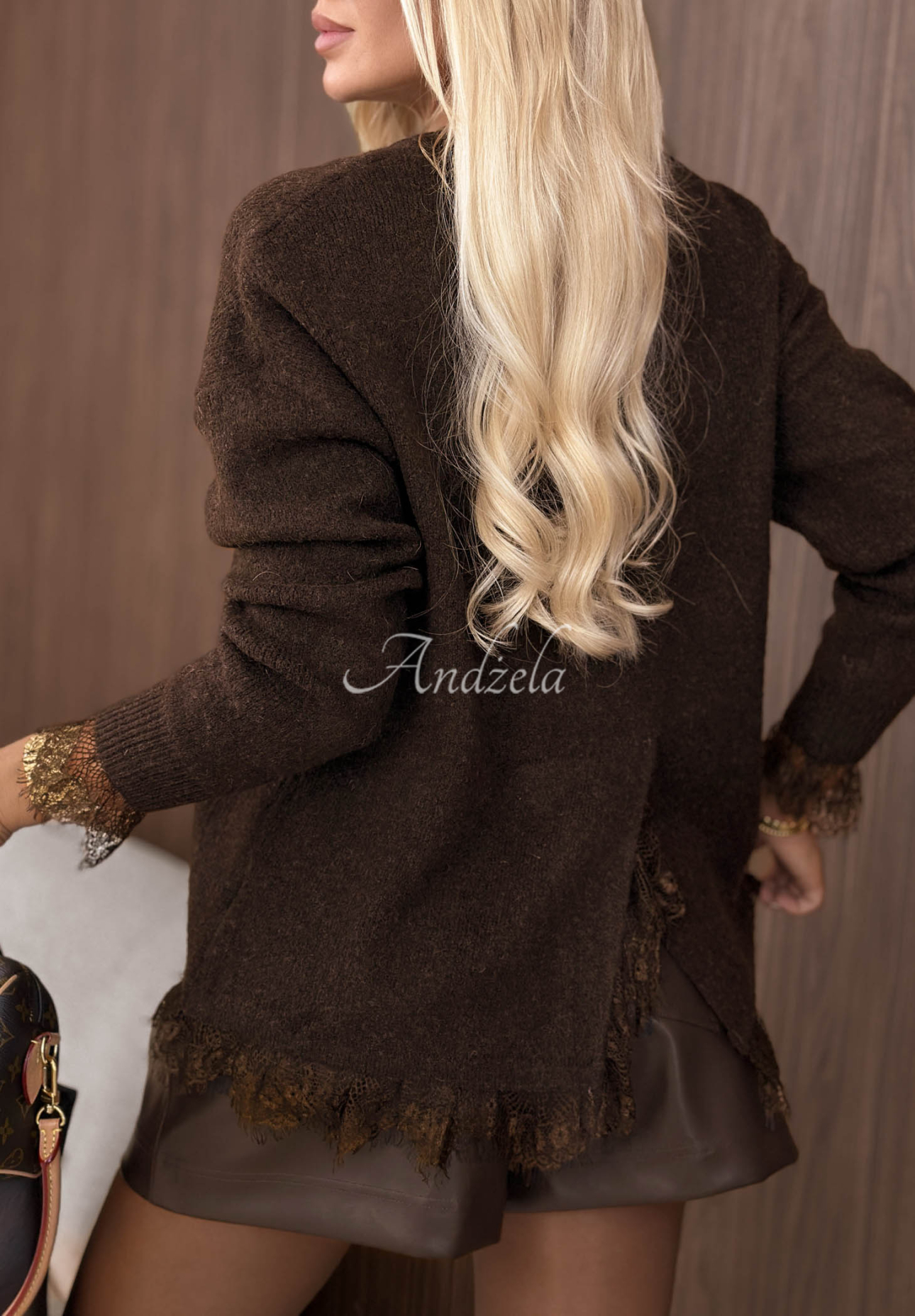Oversize-Pullover mit Wolle und Spitze Cozy Softness Schokoladenbraun