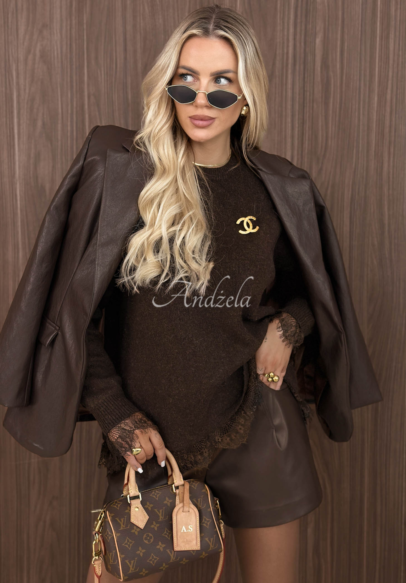 Oversize-Pullover mit Wolle und Spitze Cozy Softness Schokoladenbraun