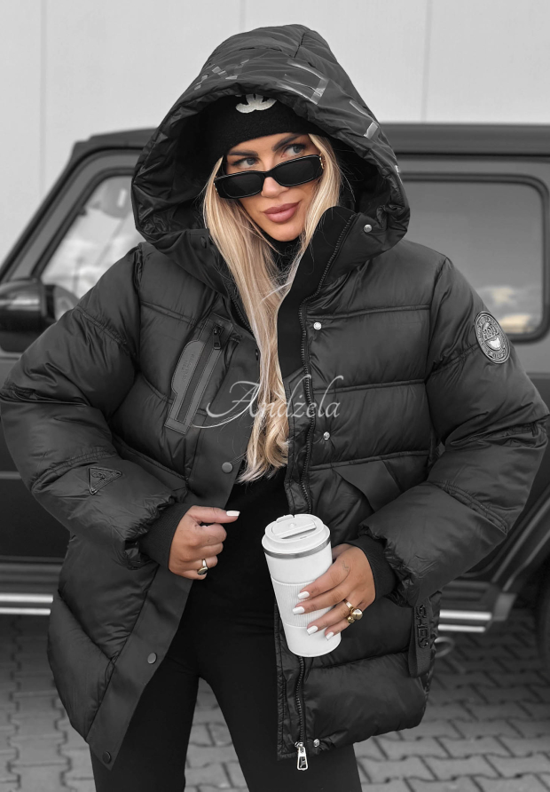 Gesteppte Jacke mit Kapuze Simple Theory Schwarz
