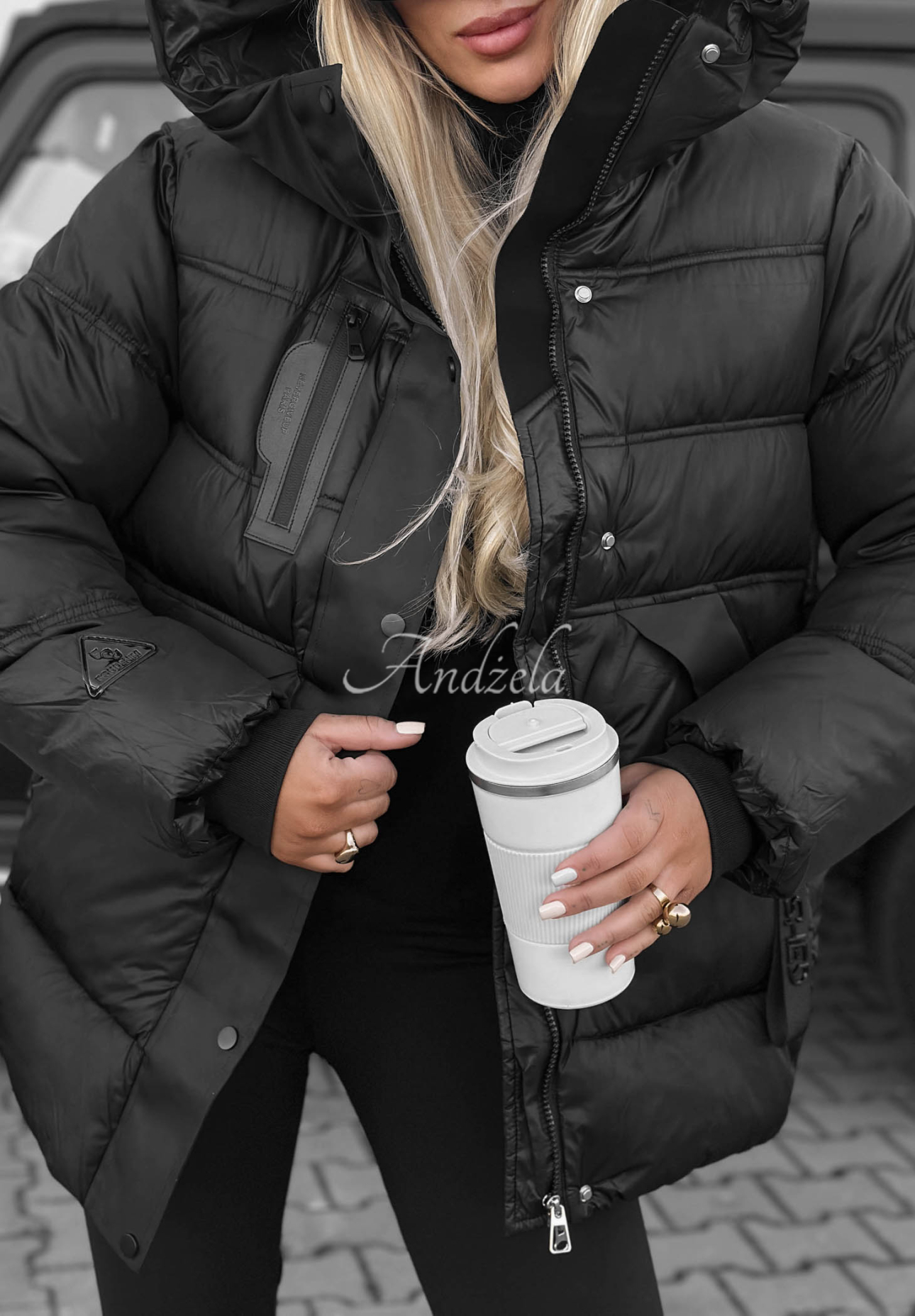 Gesteppte Jacke mit Kapuze Simple Theory Schwarz