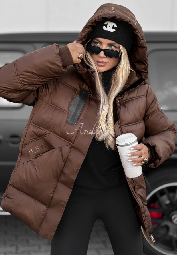 Gesteppte Jacke mit Kapuze Simple Theory Schokoladenbraun