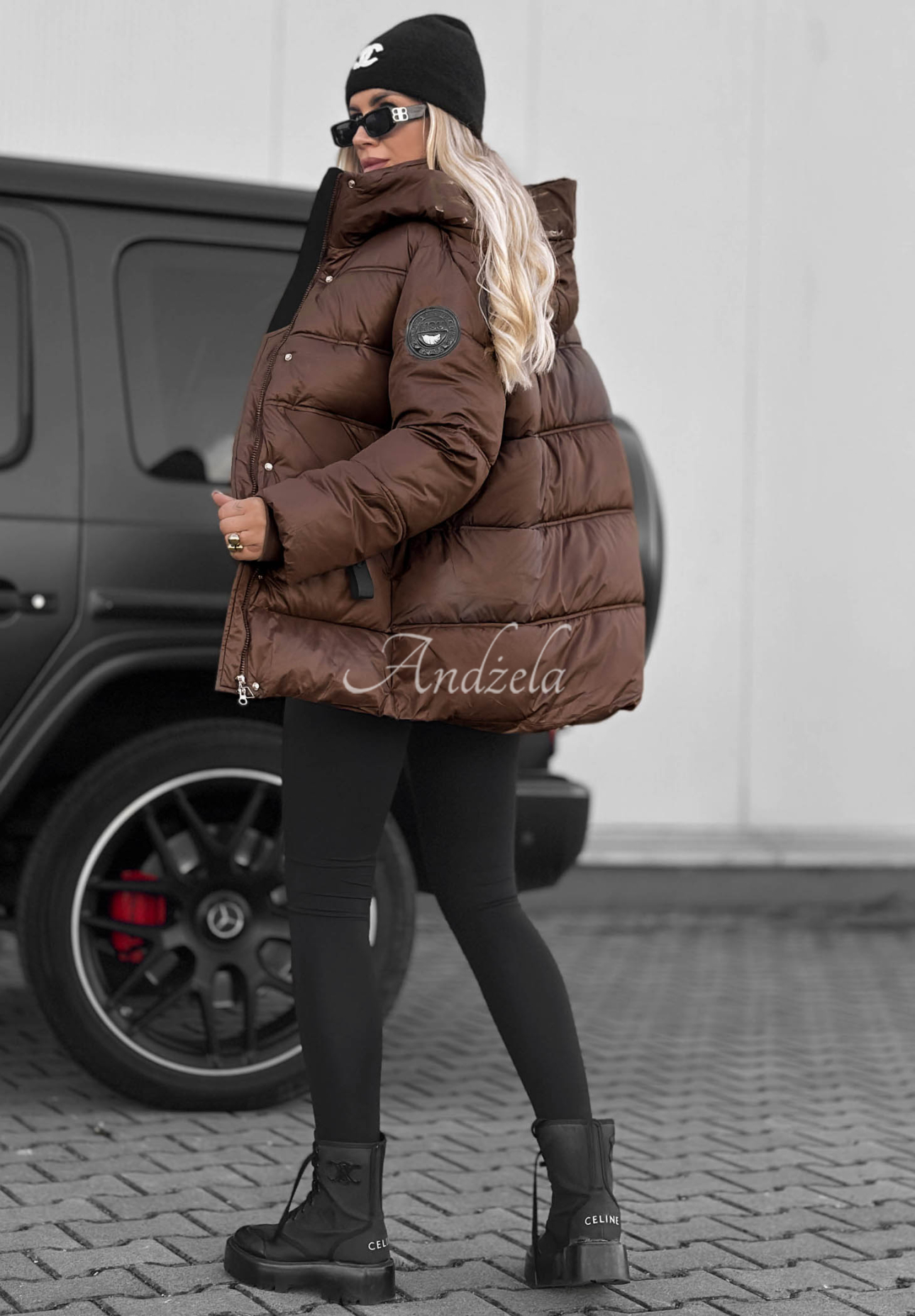 Gesteppte Jacke mit Kapuze Simple Theory Schokoladenbraun